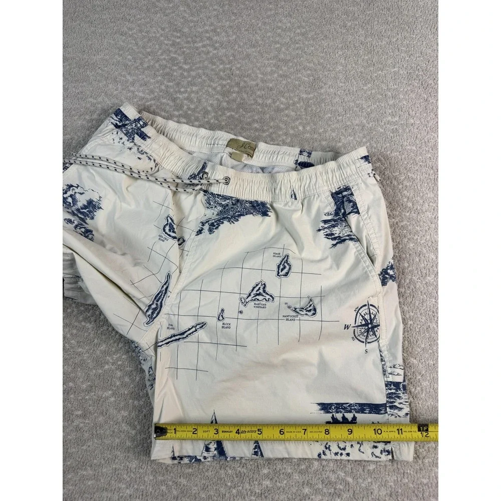 J.Crew Swim Trunks Shorts Mens Large White Nautical Map Print Lined‎ Drawstring